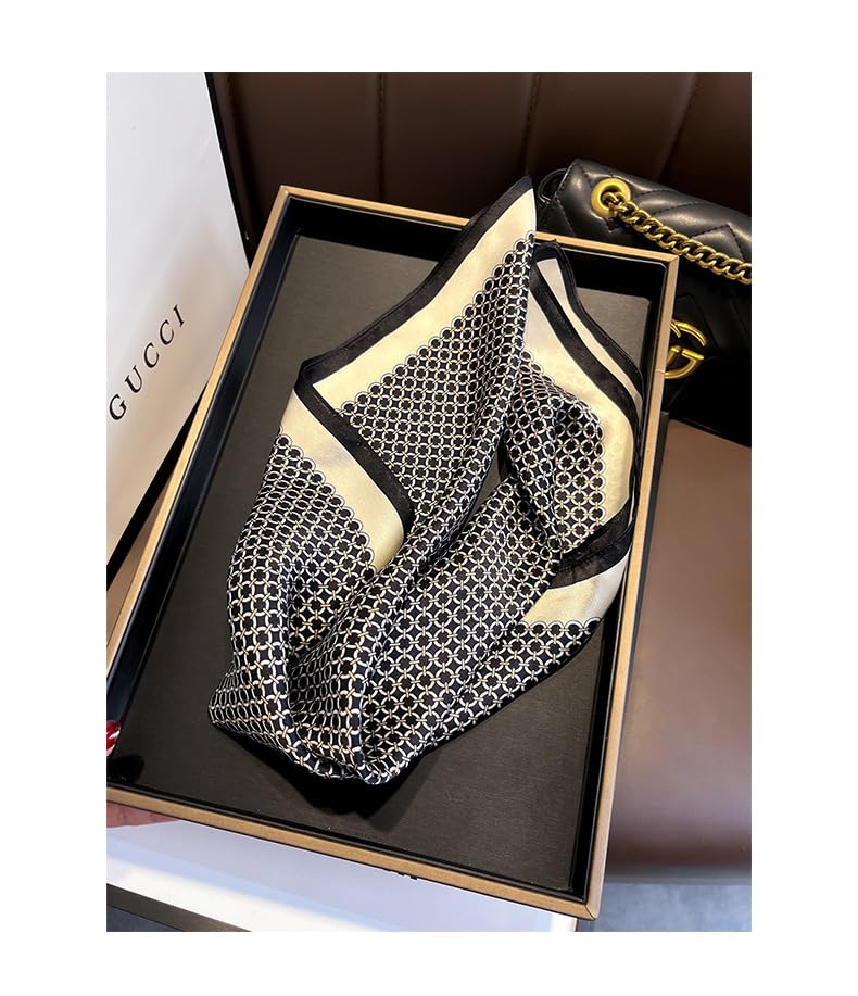 100% Mulberry Silk Neck Scarf - 21'' x 21'' Lightweight Neckerchief - Women Men Small Square Digital Printed Scarves - color: 064