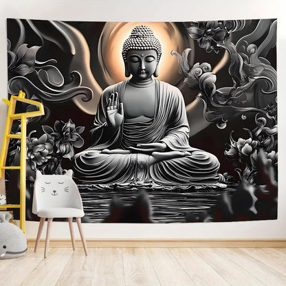 FENDROM Meditation Tapestry,Black Lotus Spiritual Gloden Buddha Zen Happiness Wall Hanging Large Psychedelic Tapestries Decorations Bedroom Living Room Dorm
