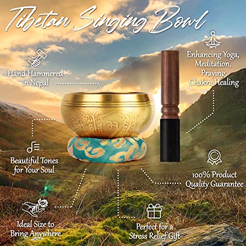 2-Pack Tibetan Singing Bowls Set - 100% Handmade in Nepal, Sound Bowl Meditation Set for Yoga, Chakra Healing, Meditation Gifts, Unique Gifts for Women (Blue, 3.15 + 4 inch) - color: Blue