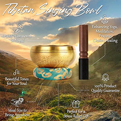 2-Pack Tibetan Singing Bowls Set - 100% Handmade in Nepal, Sound Bowl Meditation Set for Yoga, Chakra Healing, Meditation Gifts, Unique Gifts for Women (Blue, 3.15 + 4 inch) - color: Blue