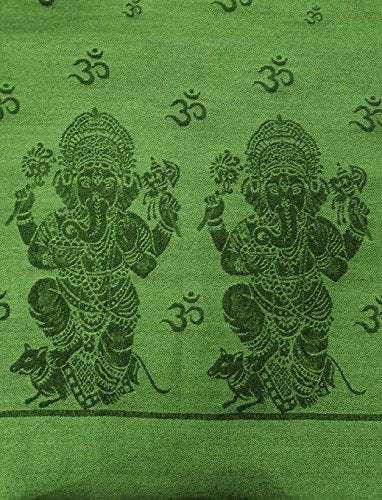 OMA Lord Ganesh And Om Meditation Prayer Shawl Scarf Reversible Double Weave - color: Green