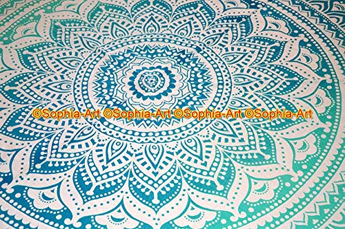 Sophia-Art Yoga Cotton Green Mat Tablecloth Tapestry Spread Circle Indian Mandala Gypsy Meditation Towel Hippie Rug Picnic Table Cover Beach Beach Round Blanket Mandala Round (Pattern005, 72 Inches) - size: 72" (Round)