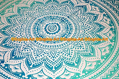 Sophia-Art Yoga Cotton Green Mat Tablecloth Tapestry Spread Circle Indian Mandala Gypsy Meditation Towel Hippie Rug Picnic Table Cover Beach Beach Round Blanket Mandala Round (Pattern005, 72 Inches) - size: 72" (Round)