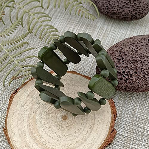 Coiris Wooden Bracelet Shaped Teardrop Bangle Strand Bracelet for Women Men(BR-1213-Olive)