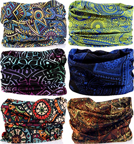Headband Neck Gaiter Head Wrap Headwear Face Mask Magic Scarf Bandana for Men and Women - color: 6pc.bohemia Series