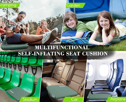 Inflatable Seat Cushion, Self-Inflating Memory Foam Stadium Seats Cushion Portable Camping Air-Foam Sitting Pad for Travel Airplane Car Bleachers Backpacking Office, Lightweight & Compact - color: 1 Pack Green