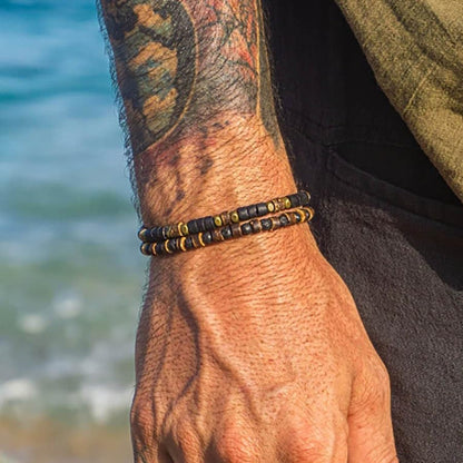 Puka Shell Bracelet for Men Wooden Bracelets Turquoise Stack Beaded Minimalist Trendy Jewelry for Friend Gift - style: 2pcs-Brown Black