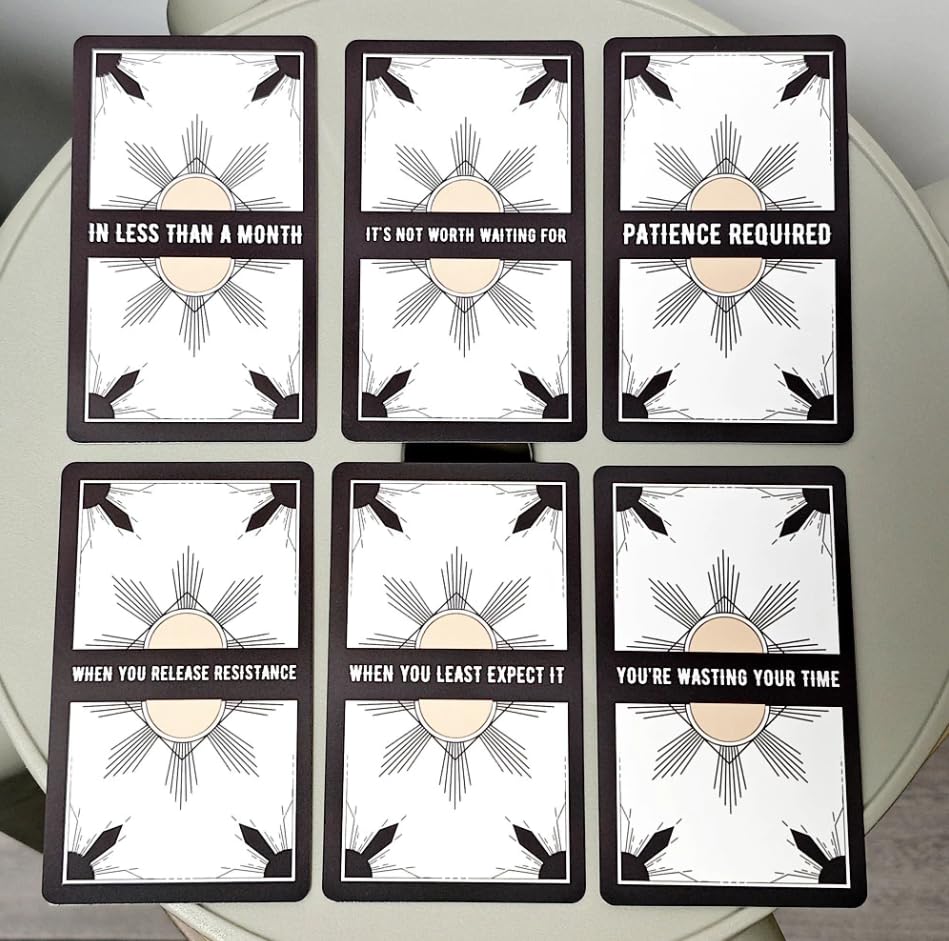 Timing Answer Message Card Deck – 54 English Cards, Black & White Minimal Design, 10.3 × 6 cm