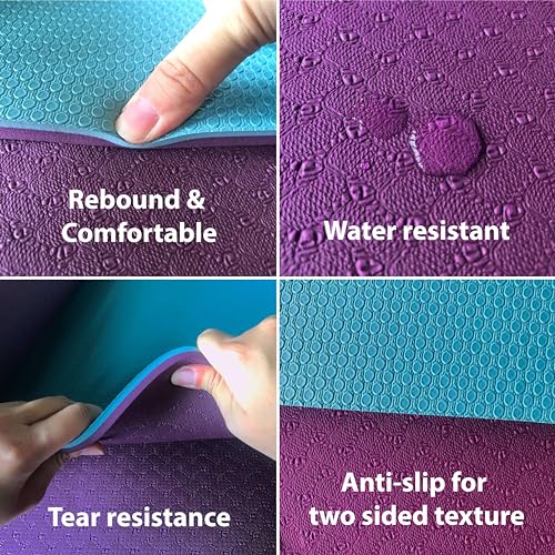 Yoga Mat with Strap – 10mm & 12mm Thick Yoga Mat, Non-Skid Dual Surface Workout Mat, Eco-Friendly POE Yoga Mats for Women Men Kids, Perfect Exercise Mat for Pilates, Yoga, and Floor Workouts, Includes Carrying Strap.