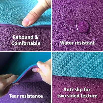 Yoga Mat with Strap – 10mm & 12mm Thick Yoga Mat, Non-Skid Dual Surface Workout Mat, Eco-Friendly POE Yoga Mats for Women Men Kids, Perfect Exercise Mat for Pilates, Yoga, and Floor Workouts, Includes Carrying Strap.