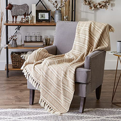DII Global Diamond Stripe Woven Throw, 50x60-Inch, Stone - color: Stone