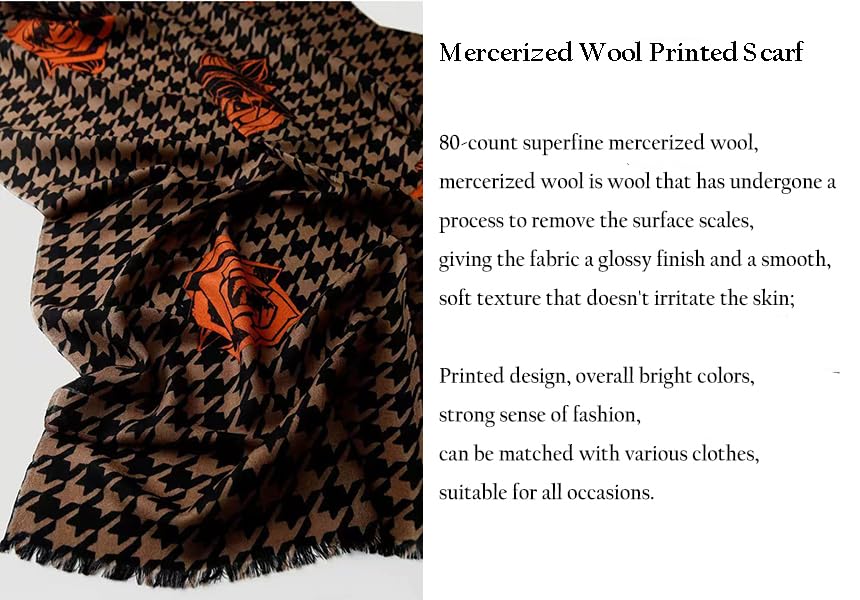 Cashmere-soft Mercerized wool Shawl Pashmina Lightweight Travel Wrap & Evening Scarf |Office |Wedding - color: Thousand Bird Check + Peony Dark Brown