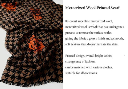 Cashmere-soft Mercerized wool Shawl Pashmina Lightweight Travel Wrap & Evening Scarf |Office |Wedding - color: Thousand Bird Check + Peony Dark Brown