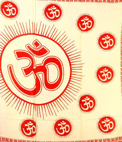 Exotic India Cream Sanatana Dharma Prayer Shawl with Large Printed Om