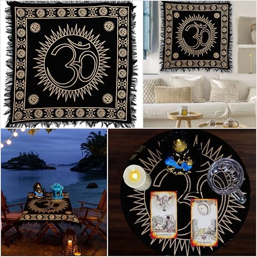 Indian Consigners Tarot Spread Altar Cloth AUM Tablecloth Pooja Poojan Wall Decor (Black Gold OM) - color: Black Gold Om