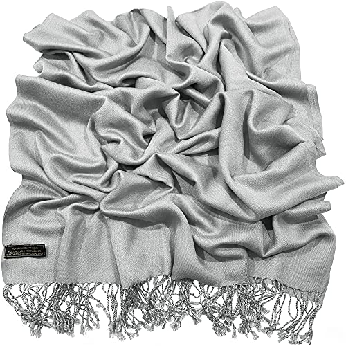 CJ Apparel Solid Color Tassels Design Nepalese Shawl Scarf Wrap Stole Throw Head Wrap Pashmina Gift Hand Made in Nepal New - color: Light Grey 442