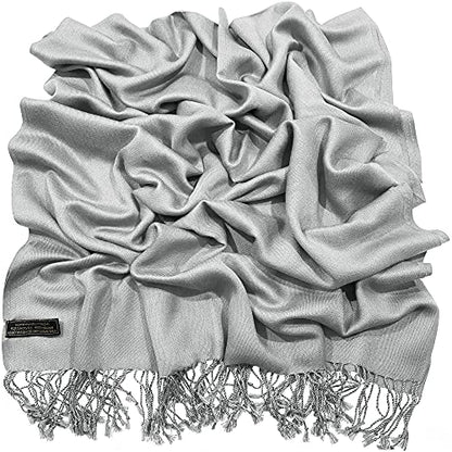 CJ Apparel Solid Color Tassels Design Nepalese Shawl Scarf Wrap Stole Throw Head Wrap Pashmina Gift Hand Made in Nepal New - color: Light Grey 442