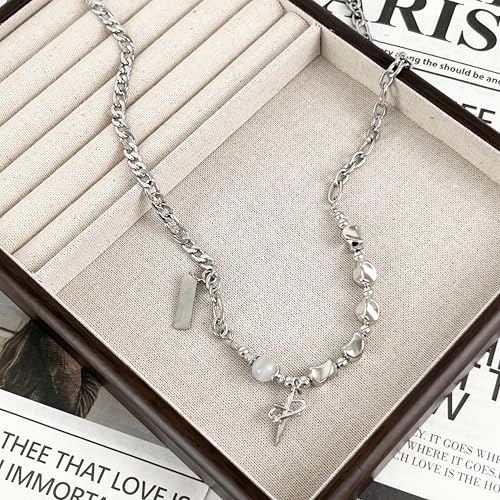 Y2k Irregular Necklace Star Pendant Moonlight Stone Fashion Collar Chain Design Spicy Silver Jewelry for Women - color: Style21