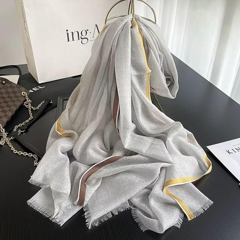 Luxury Cashmere Pashmina Style Shawl - Silk & Wool Blend Scarf, Lightweight Skin-Friendly Wrap - color: Gingham - Gray