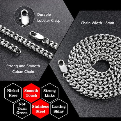 Chain for Men Stainless Steel Cuban Link Chain Necklace Silver Toned Mens Necklaces 18, 20, 22, 24, 26 Inch - size: 18 Inches, style: 8mm width-stainless steel