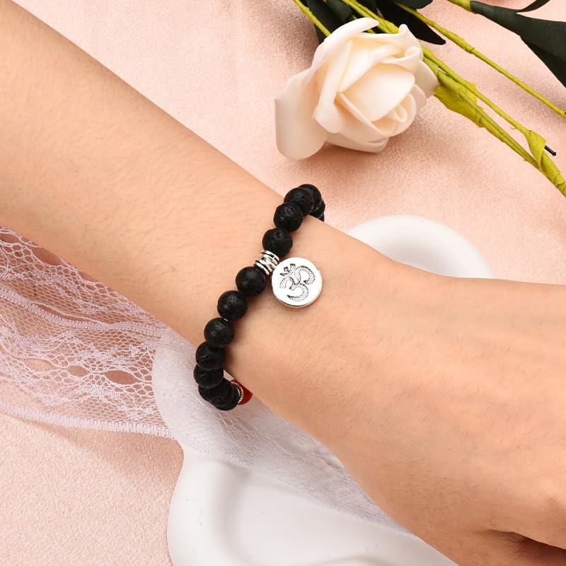 Chakra Bracelets for Women Men 8mm Buddhist Yoga Bead Bracelet with Black Lava Stone Bracelet Elastic Meditation Accessories - color: Color A