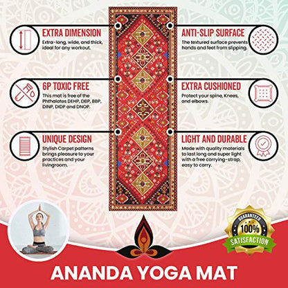 Ananda Eco Friendly Non Slip Yoga Mat, Decorative Body Alignment System, TPE Textured Non Slip Surface, 72x 26Inches, 1/4 Thick High Density Padding To Avoid Sore Knees, Perfect for Yoga, Pilates and Fitness with Carrying Strap