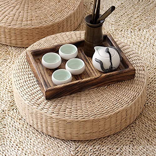 HUAWELL Japanese Style Handcrafted Eco-Friendly Breathable Padded Knitted Straw Flat Seat Cushion, Hand Woven Tatami Cushion Best for Zen, Yoga Practice or Buddha Meditation (15.8) - size: 15.8