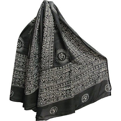 Om Ohm Mantra Yoga Meditation Cotton Altar Cloth Prayer Shawl Tapestry Large - color: Black W/ White