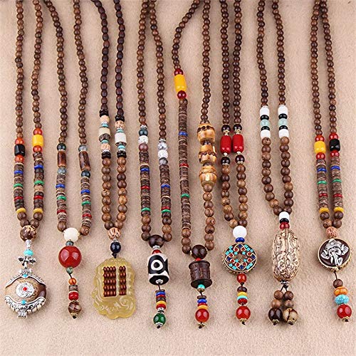 Nepal Buddhist Mala Wood Bead Necklace Ethnic Sweater Chain Statement Long Necklaces & Pendants for Women Men Gift Souvenir (Color : Style7)