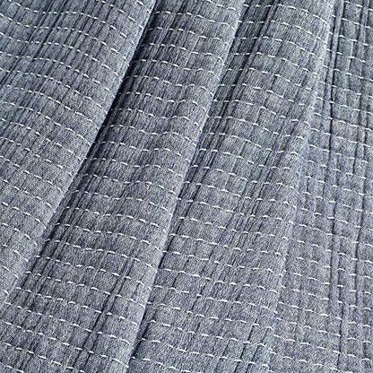 Lush Decor Solid Kantha Pick Stitch Cotton Throw Blanket 50" W x 60" L Navy & Off White - Blue Throw Blanket for Bed - Textured Soft Couch Blankets