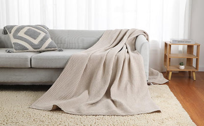 100% Cotton Waffle Blanket (Khaki - Twin Size - 66 * 90''), Pre-Washed and Anti-Shrinkage Soft Lightweight Bed & Couch Blanket, 380 GSM Waffle Weave Throw Blanket for All Seasons - color: Khaki, size: Twin (66"*90")