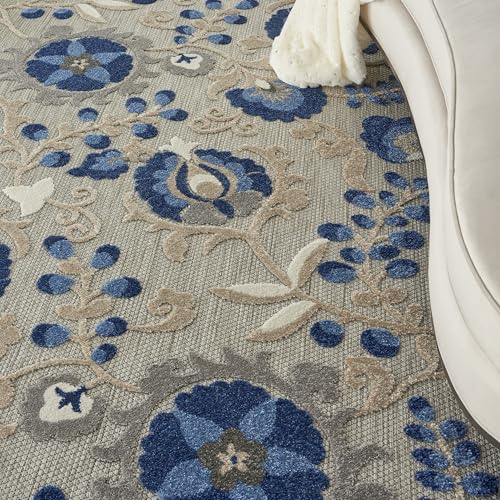 Nourison Home Aloha Natural Blue 6' x 9' Area Rug - Easy Clean, Non Shedding, Bed Room, Living Room, Dining Room, Kitchen (6' x 9') - color: Natural Blue, size: 6' x 9' (Rectangular)