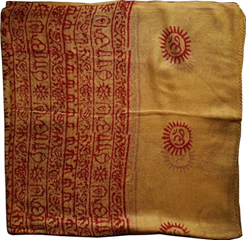 KVR Hindu Pooja Religious Cotton Indian prayer scarf with OM Krishna Ganesha Shiva Nataraja yoga spiritual auspicious prints - color: Yellow Buddha-2