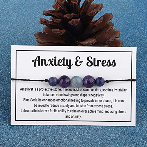 Ronglry Crystal Bracelet for Women Men - Spiritual Healing Stones Amethyst Gem Bracelet for Anxiety Relief - Natural Beads Jewelry - style: ANXIETY&STRESS