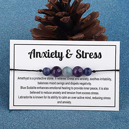 Ronglry Crystal Bracelet for Women Men - Spiritual Healing Stones Amethyst Gem Bracelet for Anxiety Relief - Natural Beads Jewelry - style: ANXIETY&STRESS