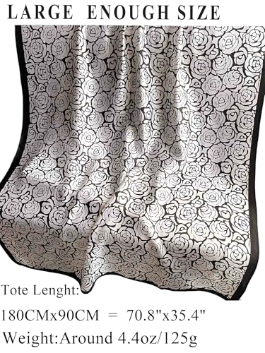 Large Shawl Scarf For Women Lightweight Wraps Silky Headscarf Long Sunscreen Scarfs - color: T25 Black and White Rose / 70"x 35"