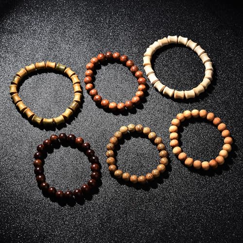 Wooden Beaded Bracelet Multi-Layered Stretch Bracelet for Men and Women Elastic Bracelet 6pcs - color: A-06