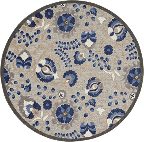 Nourison Home Aloha Natural Blue 7'10" x Round Area Rug - Easy Clean, Non Shedding, Bed Room, Living Room, Dining Room, Kitchen (8' x Round) - color: Natural Blue, size: 7'10" (Round)