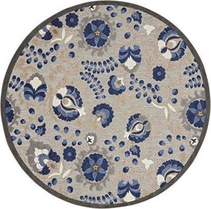 Nourison Home Aloha Natural Blue 7'10" x Round Area Rug - Easy Clean, Non Shedding, Bed Room, Living Room, Dining Room, Kitchen (8' x Round) - color: Natural Blue, size: 7'10" (Round)