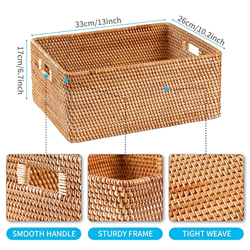Rattan Basket With Lid, Lidded Basket For Storage(13" L×10.2"W×6.7"H) - size: 13×10.2×6.7