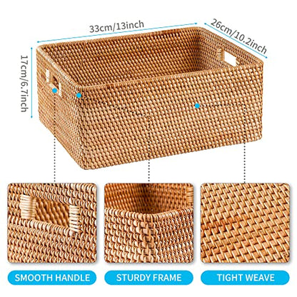 Rattan Basket With Lid, Lidded Basket For Storage(13" L×10.2"W×6.7"H) - size: 13×10.2×6.7