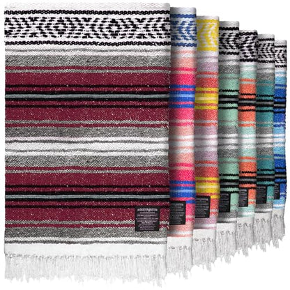 Mexican Blanket (Authentic Handmade Falsa) - Durable, Lightweight Baja Indian Blanket for Yoga, Beach, Camping, Picnic, Car/Truck, Outdoor Mexican Throw, Baja Saddle Blanket, 70"x50", Cherry - color: Cherry