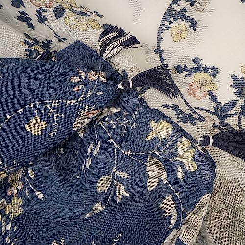 YOUR SMILE Large Boho Scarf for Women Lightweight Floral Printed Scarves Fall Winter Fashion Fringed Shawl wraps - color: 20 Navy/White Flower