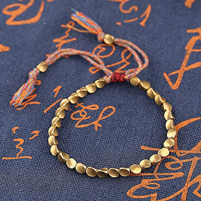 Acxico 2Pcs Tibetan Buddhist Braided Cotton Copper Beads Lucky Rope Bracelet Bangle