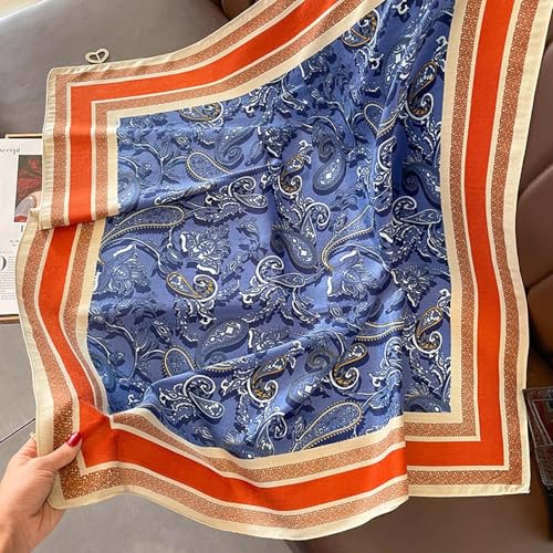 35" Head Scarf Large Square Scarf Like Cotton Hairscarf Fashion Scarves Bandana Night Sleeping Wraps for Women B01 - color: Blue Paisley
