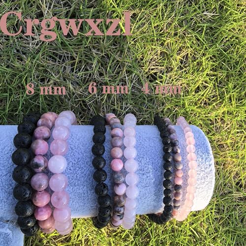 4mm 6mm 8mm Healing Crystal Bracelets for Women Men Natural Stone Beaded Stretch Bracelet Handmade Gemstone Reiki Spiritual Jewelry Gifts - color: Rose Quartz+Lava+Pink Zebra-Stress Relief, size: 4mm
