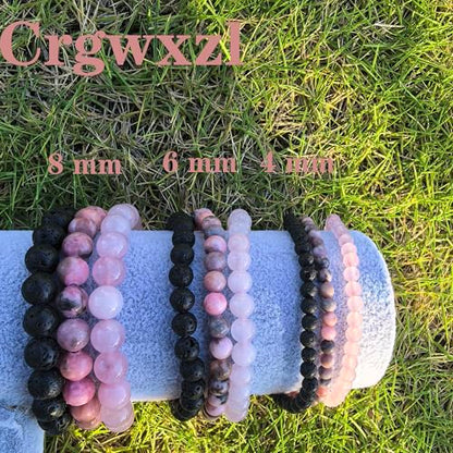 4mm 6mm 8mm Healing Crystal Bracelets for Women Men Natural Stone Beaded Stretch Bracelet Handmade Gemstone Reiki Spiritual Jewelry Gifts - color: Rose Quartz+Lava+Pink Zebra-Stress Relief, size: 8mm
