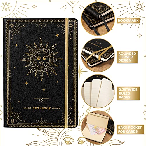 Artfan Ruled Notebook/Journal – Premium Thick Paper Classic Writing Notebook with Pocket + Page Dividers Gifts, Banded, Large, 128 Pages, Hard Cover, Lined (5.3" x 8.26") - Black - color: BLACK1