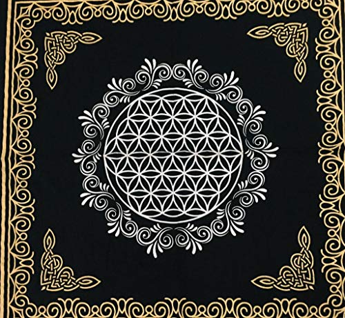 Indian Consigners Altar Cloth Flower of Life Witchcraft Altars Tarot Spread Wiccan Spiritual sacred cloth (Flower of Life) - color: Flower of Life Gold Silver
