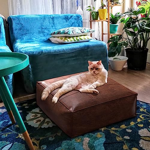Johnear Meditation Floor Pillow, Square Floor Cushion, Retro Leather Floor Cushion, Extra Thick Square Meditation Pillow for Floor Bedroom Balcony Meditation Yoga